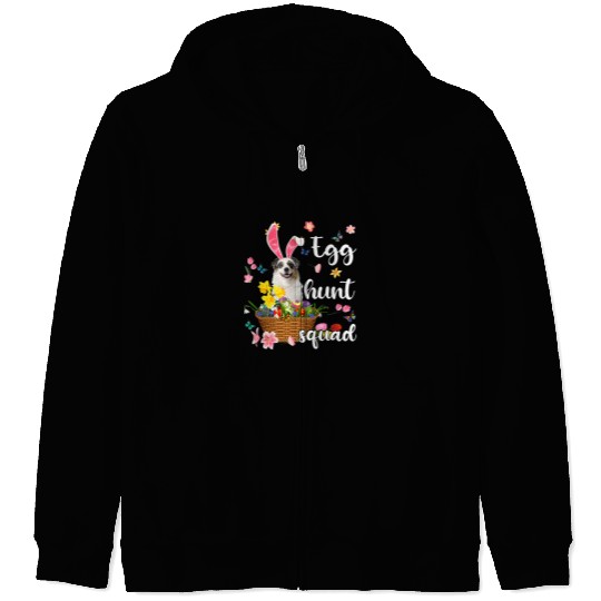 Australian Shepherd Happy Easter Day Colorful Egg Hunt Zip Hoodies