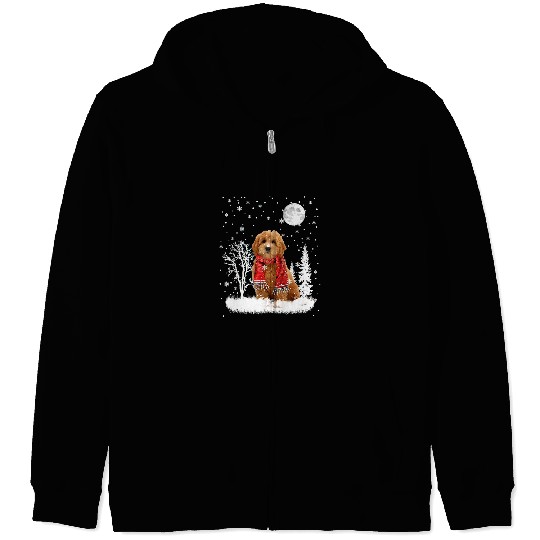 Dog Goldendoodle Under Moonlight Snow Christmas Pajama 14 Zip Hoodies