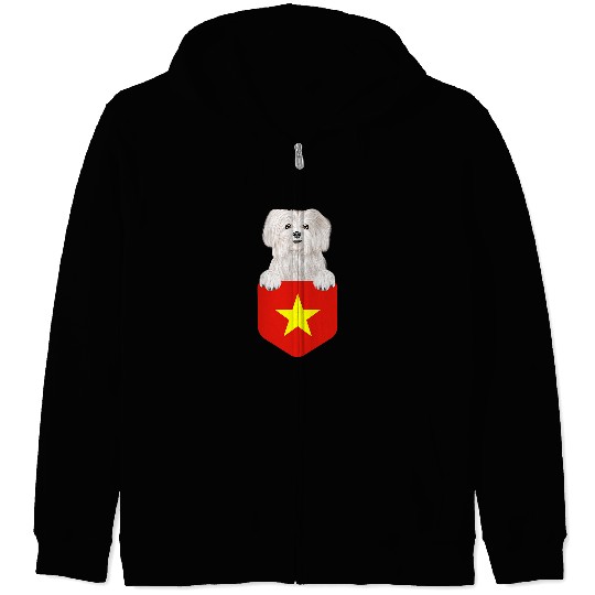 Dog Maltese Vietnam Flag Maltese Dog In Pocket Zip Hoodies