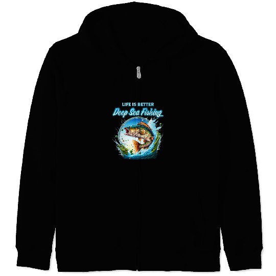 Fishing Deep Sea Fishing Sea Ocean Fish Trout Calico Bass Fisher Zip Hoodies
