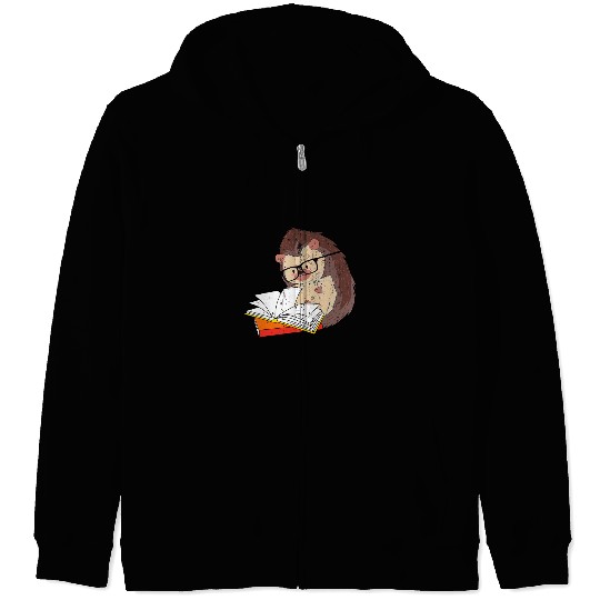 Cute Wildlife Forest Animal Bookworm Book Reading Hedgehog Zip Hoodies