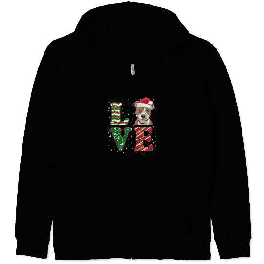 Bully Dog Love Pitbull Christmas Santa Pit Bull Lover Dad Mom 355 Pitbull Dog Zip Hoodies