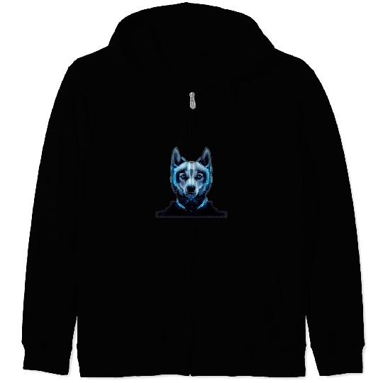 Dog Husky Cyborg Robot Robotic Blue Eyed Siberian Husky Dog Zip Hoodies