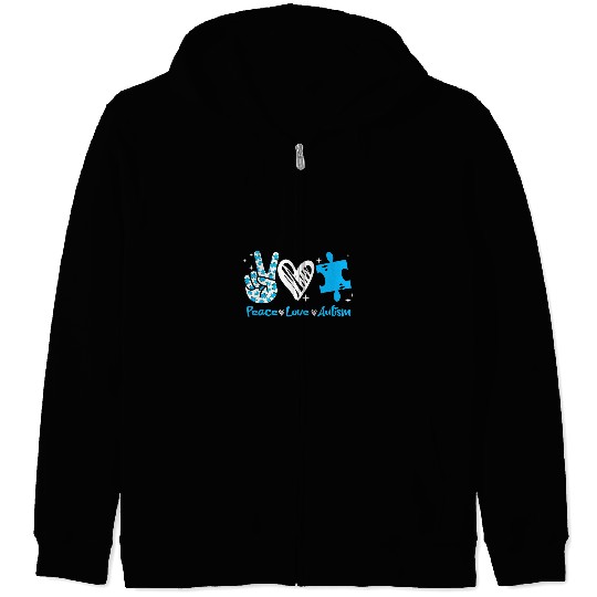 Autism Peace Love Autism Neurodiverse Zip Hoodies