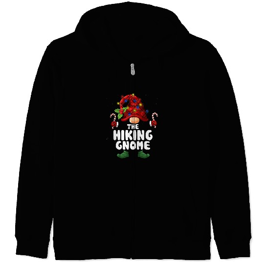 Hiking Hiker Gnome Lights buffalo plaids Matching Family Christmas Hike Zip Hoodies