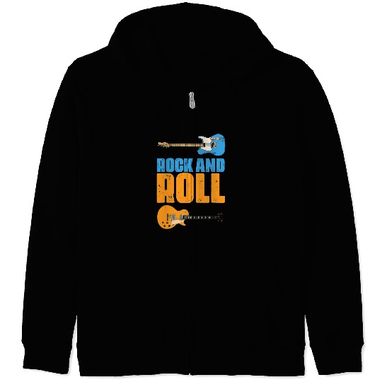 Guitarist Rock and Roll Retro Guitars Rock Band Musician Guitar Player Guitar Zip Hoodies