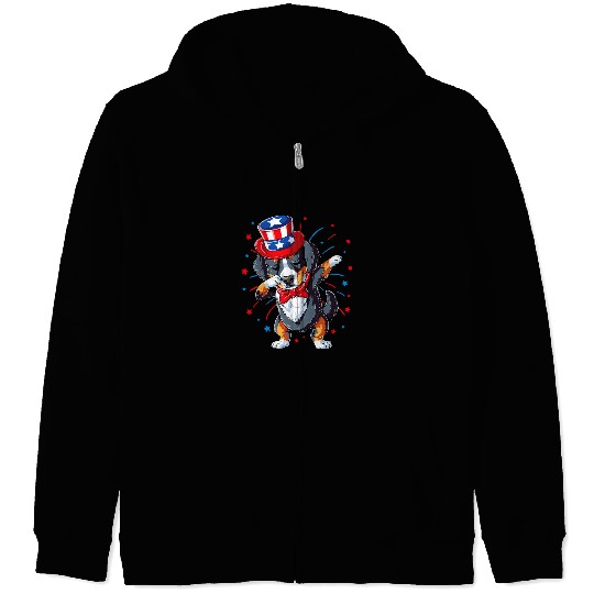 Dabbings Bernese Mountain Dog 4th of July Boys American Flag Zip Hoodies