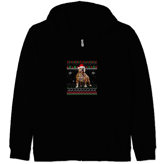 Bully Lights Funny Christmas Pajama xmass Sweater 327 Pitbull Dog Zip Hoodies