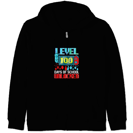 Level 100 Days Of School Unlocked Gamer Video Games Boys Kid 296 Zip Hoodies
