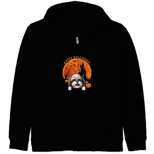 Happy Halloween Poodle Pumpkin Moon Halloween Dog lover Zip Hoodies