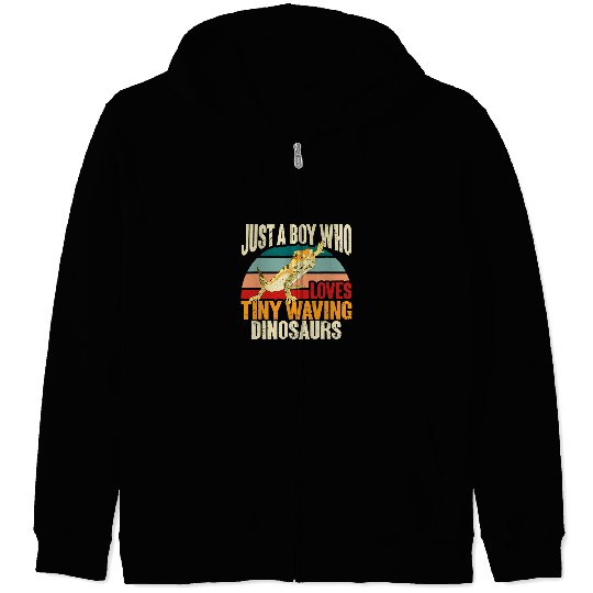 Bearded Dragon Just A Boy Who Loves Tiny Waving Dinosaurs Zip Hoodies
