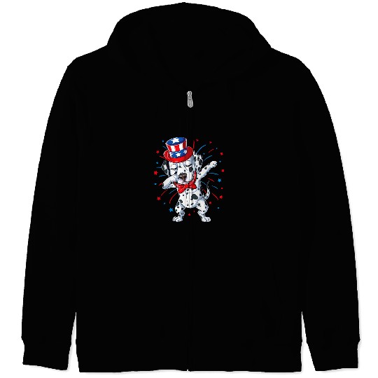 Dabbings Dalmatian 4th of July Boys Kids Girls American Flag Dalmatians Dog Zip Hoodies