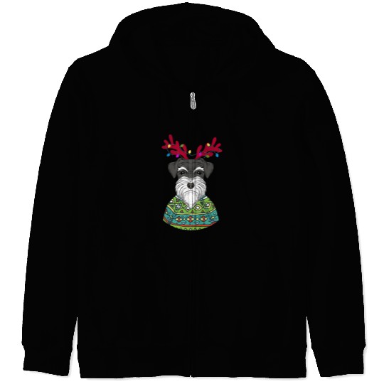 Dog Schnauzer Reindeer Christmas Sweater paw Zip Hoodies
