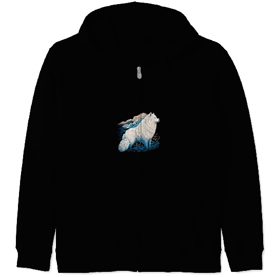 Dog Samoyed Surrealism Japanese Painting Samoyed dog Zip Hoodies
