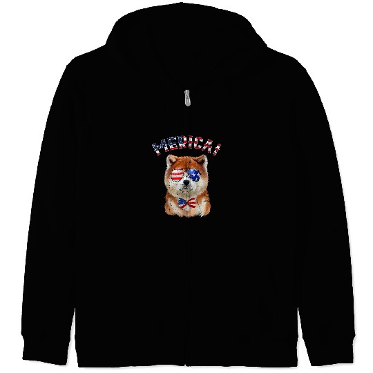 Dog Akita Merica American Flag Dog Lover July 4th USA Zip Hoodies