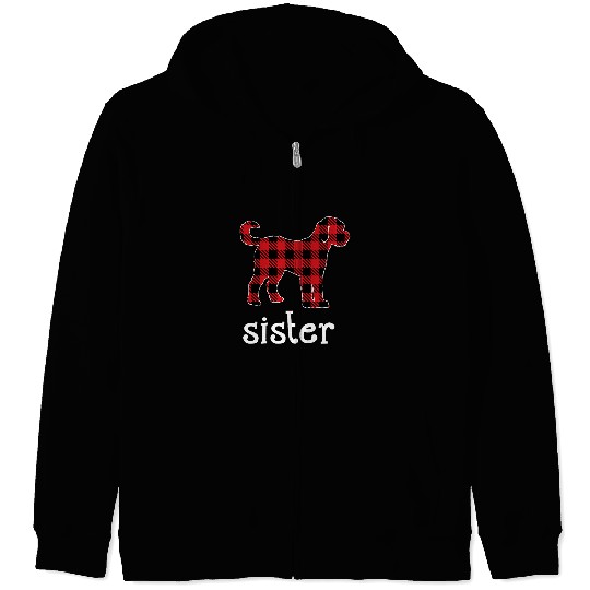 Dog Goldendoodle Sister Goldendoodle Dog Red Plaid Christmas Family Pajama Zip Hoodies