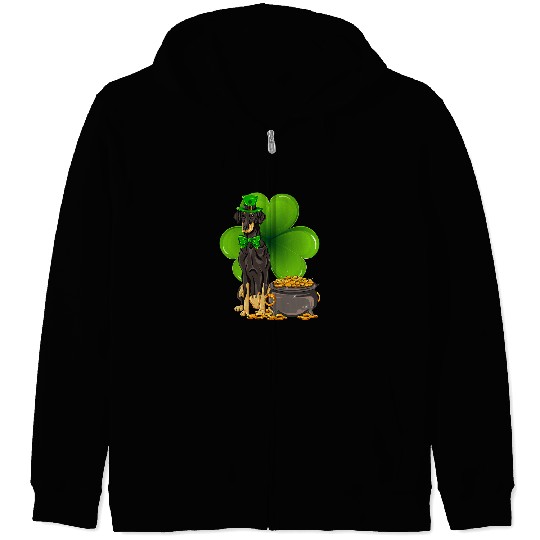 Dog Doberman St Patricks Day dobermann Shamrock Pet Dog Lover Zip Hoodies