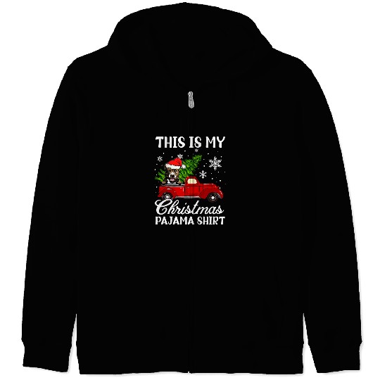 Bully Dog Riding Red Truck With Christmas Tree 371 Pitbull Dog Zip Hoodies