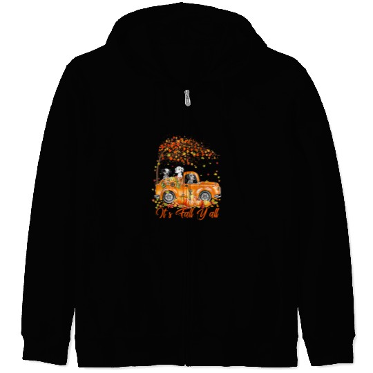 Dalmatian Its Fall Yall Dalmatian Riding Truck Pumpkin Autumn Fall115 Dalmatians Dog Zip Hoodies