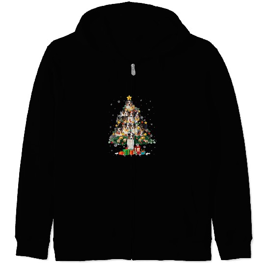 Australian Shepherd Christmas Dog Tree Lights Pajamas Family Zip Hoodies