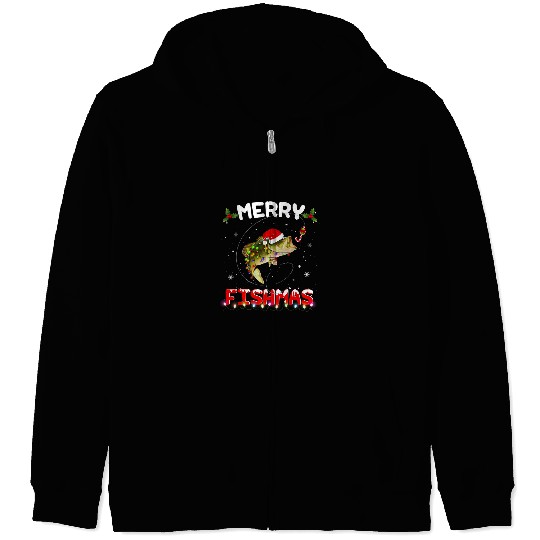 Fishing Merry Fishmas Funny Fishing Christmas Pajama Fishers Fisher Zip Hoodies