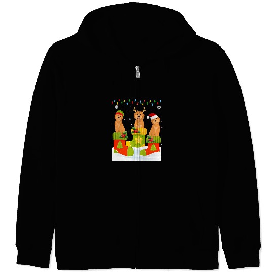 Dog Goldendoodle Santa Reindeer Elf Goldendoodle Dog in Christmas Socks Xmas Zip Hoodies
