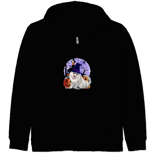Dog Samoyed Funny Samoyed Dog Halloween Witch Pumpkin Zip Hoodies
