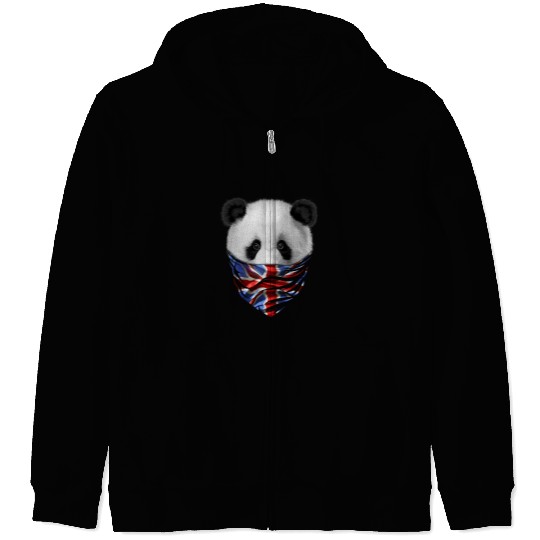Funny Bear Patriot Giant Panda in British Union Jack Bandana Cute Bears Zip Hoodies