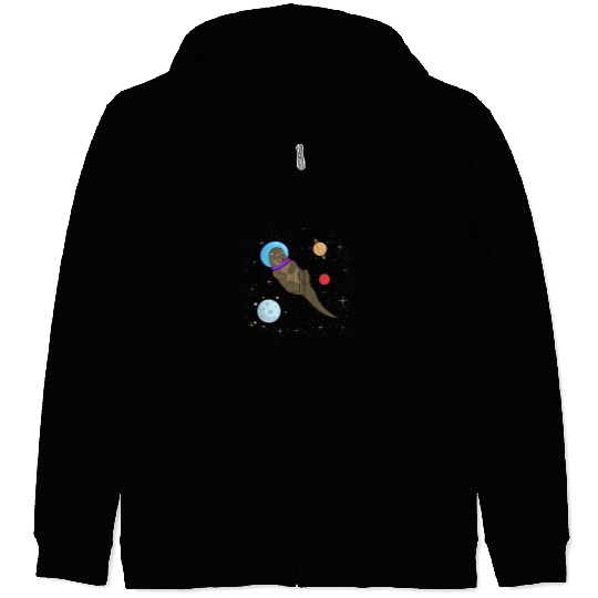 Otters Cute Sleepy Otter in Space Stars Astronaut Moon Travel Zip Hoodies