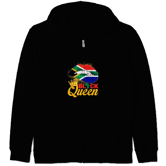Black Queen Africa Flag Lip Afro Pride BHM Black Women Girls Zip Hoodies