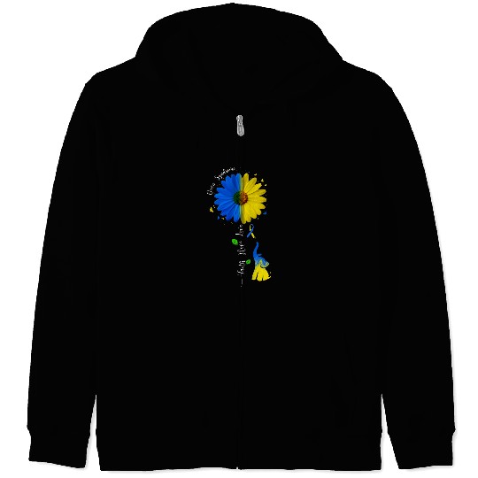 Faith Hope Love Down Syndromes Awareness Ribbon Yellow Blue 3 Zip Hoodies
