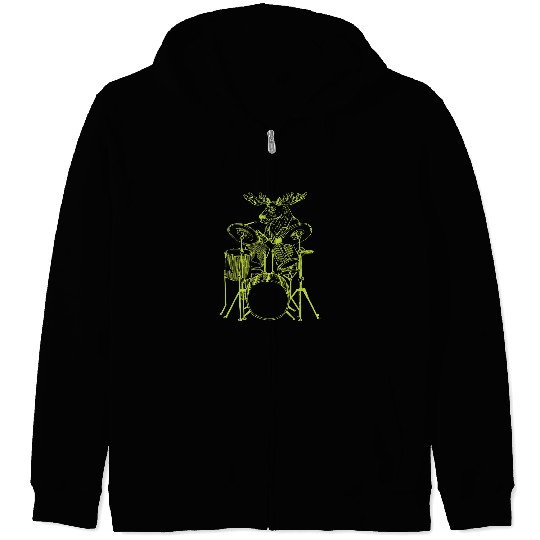 Drums Drummer SEEMBO Moose Playing Drums Drummer Music Fun Band 2 Drums Zip Hoodies