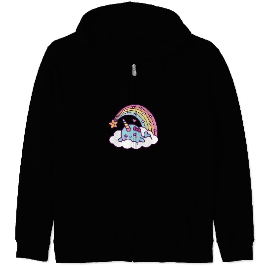Narwhal Girl Dreams On Cloud A Sparkly Rainbow Zip Hoodies