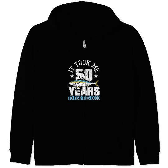 Fishing Funny Yellowtail Fishing 50th Birthday 50 Years To Fish Fisher Zip Hoodies