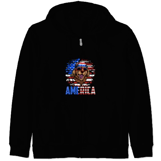 Goldie America Patriotic Dog USA Flag Memorial Day 37 Golden Retriever Dog Zip Hoodies