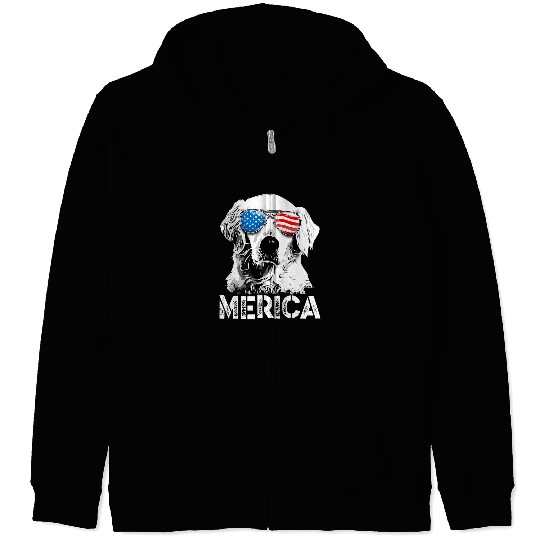 Funny Goldie Merica Golden Retriever Patriotic American USA Flag 368 Golden Retriever Dog Zip Hoodies