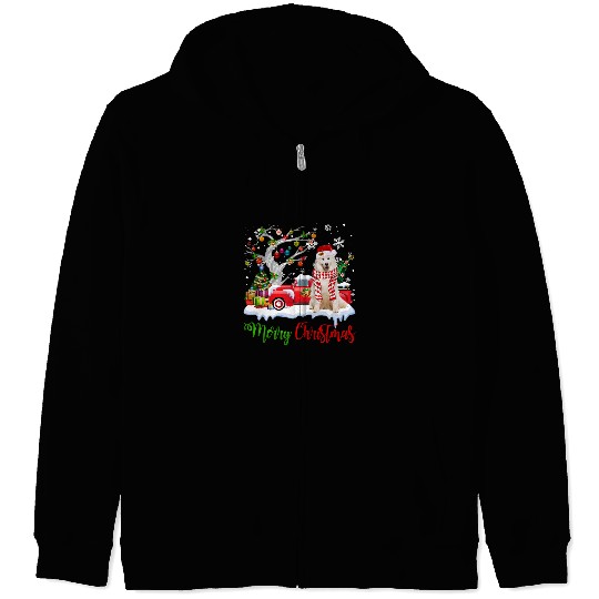 Dog Samoyed Red Truck Merry Christmas Tree Samoyed Pajama Zip Hoodies