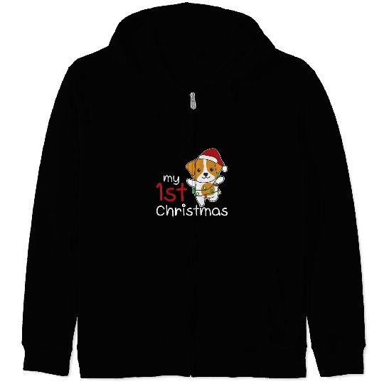 Dog Jack Russell Kids Jack Russell My 1st Christmas Dog Baby Christmas Zip Hoodies