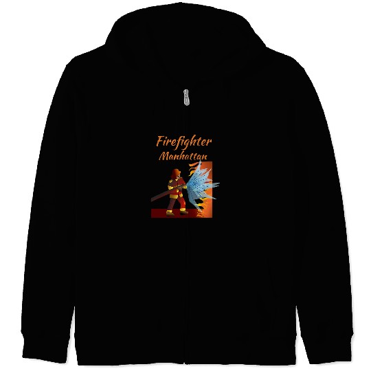 Firefighter Manhattan Art NYC Borough Zip Hoodies