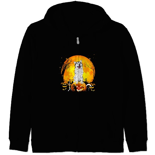 Dog Husky Halloween s for Boys Kids Husky Dog Mummy Pumpkin 441 Zip Hoodies