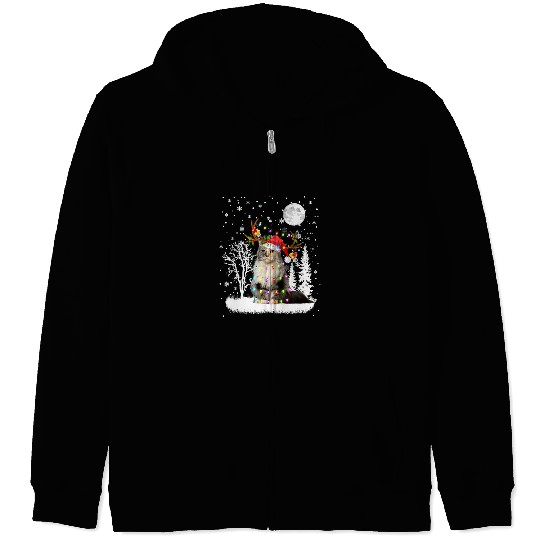 Maine Coon Under Moonlight Snow Christmas Pajama 1 Zip Hoodies