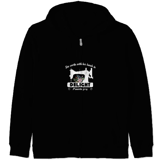 Sewing Machine Bible Christian Quote Sewer Quilter Zip Hoodies