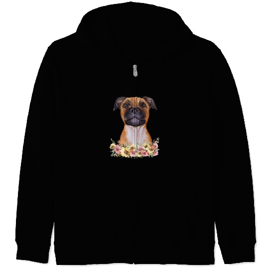 Dog Staffordshire Bull Terrier Floral Staffy Dog Zip Hoodies