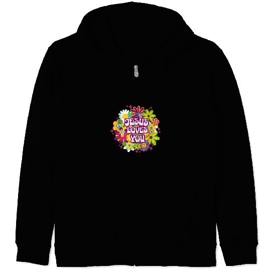 Christian Jesus Loves You in Retro 1960s Design Christ Zip Hoodies