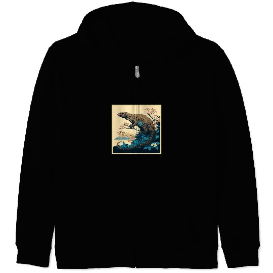 Dragons Surrealism Japanese Painting Komodo Dragon Zip Hoodies