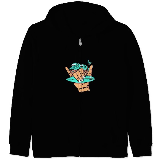 Surf Life good vibess Shaka Hawaii Hang Loose Surfing Beach Summer Zip Hoodies
