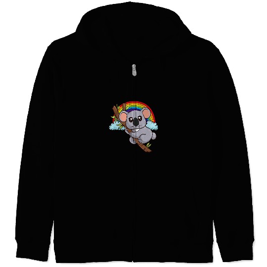 Funny Bear Cute Kawaii Anime Koala Bear With A Rainbow Cute Bears Zip Hoodies