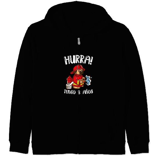 Fireman Firefighter Pug Dog Children 3 Year Old Birthday Dog Firemen Zip Hoodies