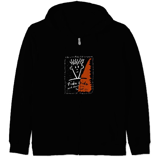 Fido Dido White And Orange Text Frame Zip Hoodies