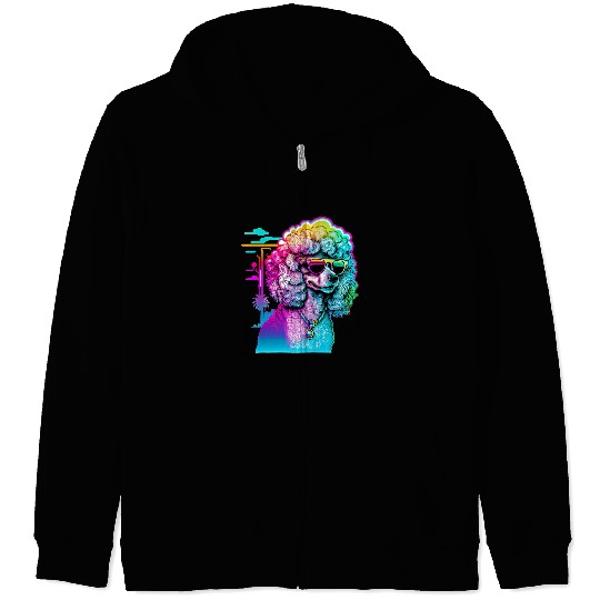 Poodles Synthwave Dreamscape Poodle dog Zip Hoodies